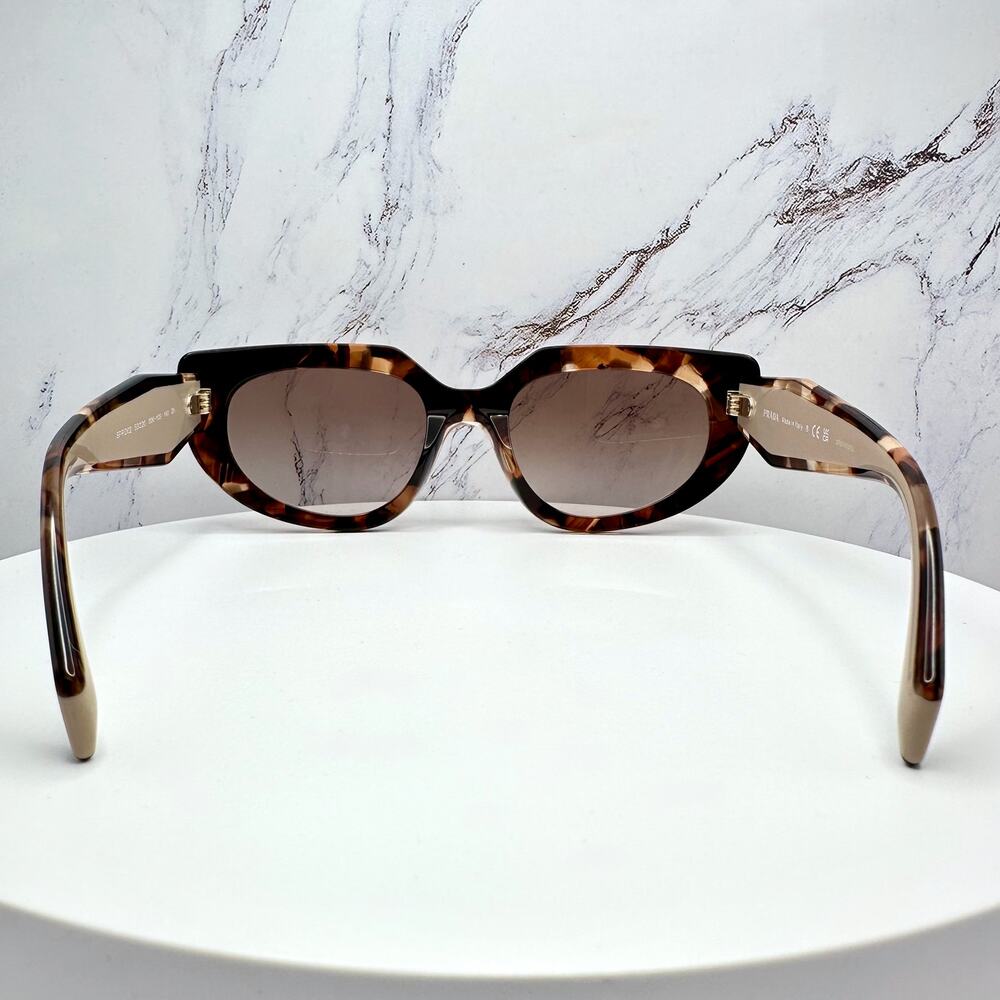 NEW PRADA Sunglasses Brown Tortoise Caramel Gold Symbole Oval Cat Eye Womens - Picture 15 of 16